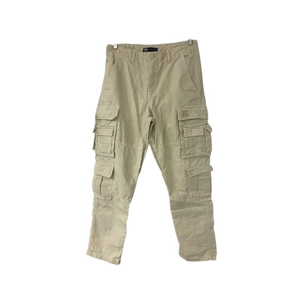Zara Mens Cargo Pants EU 40 US 31 Light Beige Cotton Tapered 5520/329 NWOT